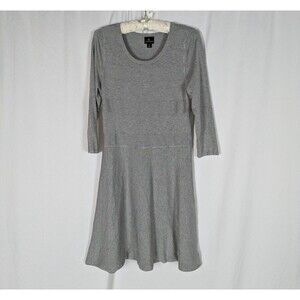 Worthington Dress M Women's Gray Ribbed Knit Pullover 3/4 Sleeve Skater Dress